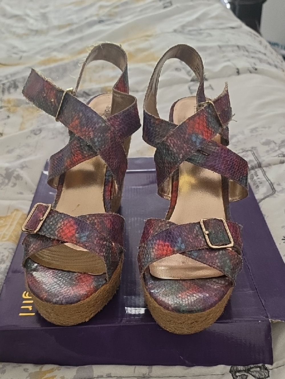 Madden Girl Women’s Multicolor Snake-Print Platform Sandals